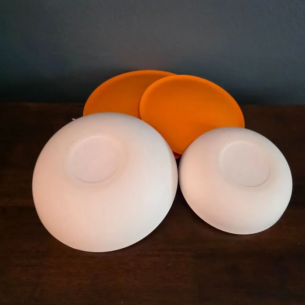 2 Tupperware Allegra Radiance Orange White Lidded Storage Bowl #6292A  #6215A